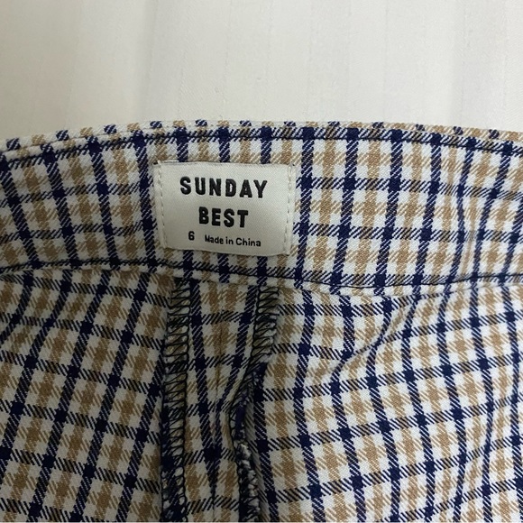 Aritzia Sunday Best Freshman Check Plaid Pant Cream/Tan/Navy size 6 - Picture 11 of 14